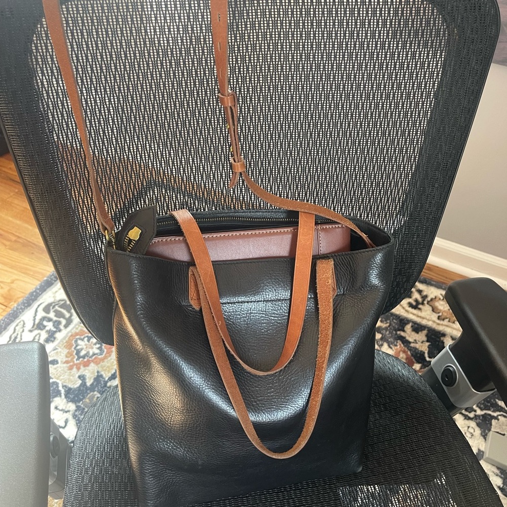 Madewell Black and Brown Structured Leather Tote